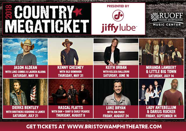 2018 Country Megaticket Tickets (Includes All Performances) at Jiffy Lube Live